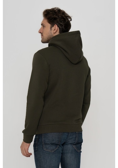 Jack & Jones Erkek Logo Baskili Kapüsonlu Sweatshirt - Luke 12214639 Forest Night Bej