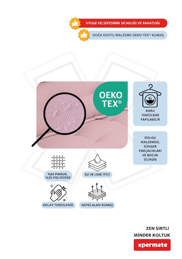 Xpermate Zen Sırtlı Minder İskandinav Tarzı Minder 80x60 Pembe