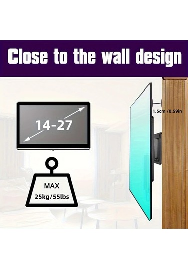 Xuweiwei 14-27 İnç Siyah Sabit Düz Ekran Tv Montaj Braketi Demir Vida Siyah