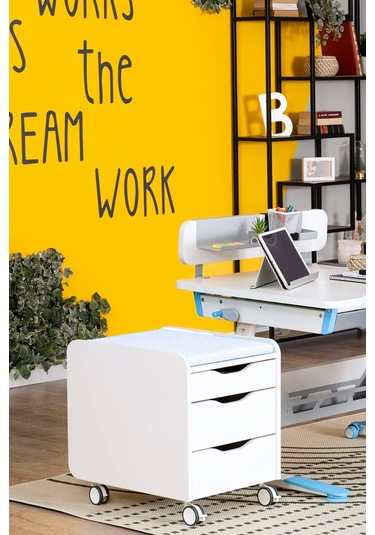 Creo Mobili Çekmeceli Tekerlekli Sirius Keson, Oturulabilir Ofis Ve Ev Komodini, Beyaz/beyaz