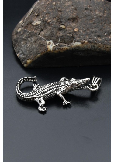 Timsah Figürlü Kolye Ucu 925 Ayar Gümüş