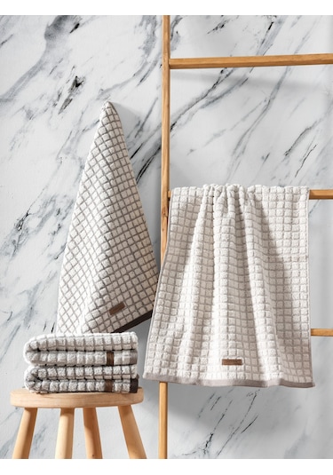 Cotton Box 4'lü Jakarlı Havlu Seti Nature Kahve-Bej 50x90
