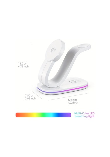 Topshop1 Beyaz Qi2 Manyetik Kablosuz Sarj Cihazi 3u 1 Arada Kuğu Tasarimli İphone Uyumlu 16 15 14 13 12 Watch Airpods Pro 4 3 2 Icin 18w Renkli Led