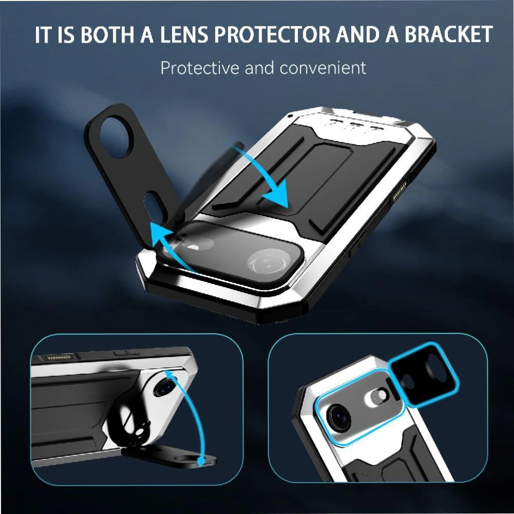 İphone İçin Metal Standlı Telefon Kılıfı Air Cam Ekran Koruyucu Ağır Hizmet Şok Geçirmez Dahili Kamera Kickstand