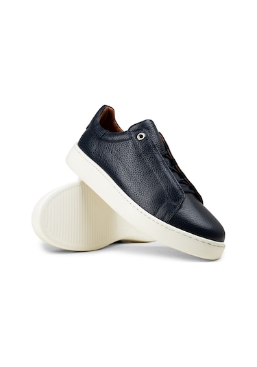 Deery Erkek Gizli Bağcıklı Hakiki Deri Lacivert Sneaker - 04444mlcve01