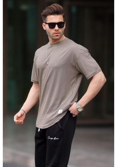 Madmext Vizon Basic Oversize Erkek Tişört 7012-vizon Vizon