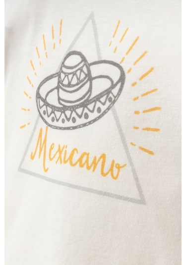 %100 Pamuklu Mexicano T-shirt Ekru