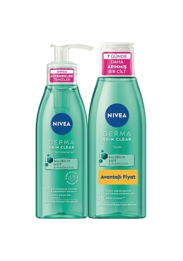 Nivea Derma Skin Clear Tonik 200 ML + Sivilce Karşıtı Yüz Temizleme Jeli 150 ML