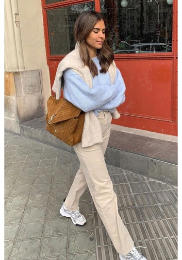 Bebe Mavisi Bisiklet Yaka Oversize Triko Kazak Mg1972 Bebe Mavisi