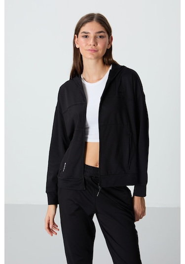 Tommy Life Siyah Kapüşonlu Gizli Cep Detaylı Standart Kalıp Kadın Eşofman Takımı - 95306 Siyah