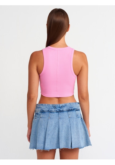 Dilvin Dikiş Efektli Crop Top Pembe