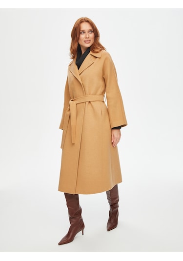 Beli Kuşaklı Yün Karışımlı Manto 69464 U6946434 Bej