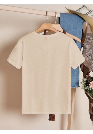 Unisex Pamuklu Ciao Ön Baskılı Tasarım Tshirt Bej