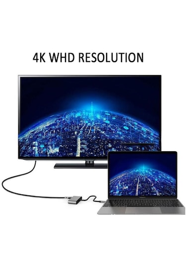 Usb Type-c To Hdmi + Vga Görüntü Çevirici Dönüştürücü 4k Destekli