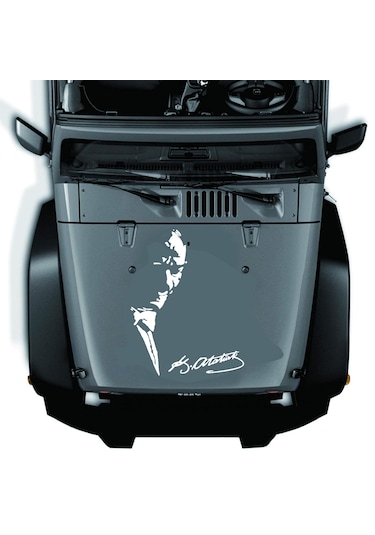 Atatürk Ve İmza Sticker, Mustafa Kemal Atatürk Silüet Ve İmza, Araba Oto Motosiklet Karavan Sticker 00627 15x11 Cm