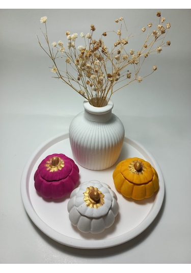 Tabaklı 3'lü Mini Balkabağı Vazo Dekoratif Set Random Çok Renkli