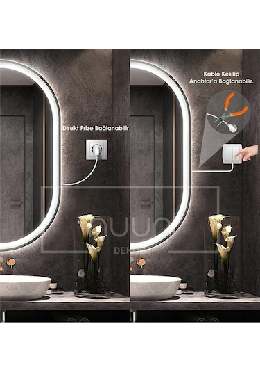 Nuun Dekor 80x50 Dokunmatik Beyaz Ledli Oval Ayna Dimmer Beyaz