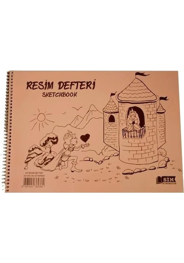 Sim 25x35 Spiralli Plastik Kapak 25 Yaprak Resim Defteri 12 Adet
