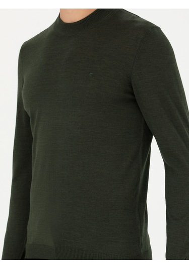 Cacharel Haki Slim Fit Çeyrek Balıkçı Yaka Triko Kazak Yesıl
