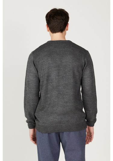 AC&Co / Altınyıldız Classics Erkek Antrasıt Grı Melanj Standart Fit Normal Kesim Bisiklet Yaka Petek Desenli Triko Gri