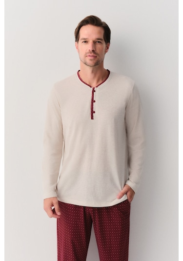 Suwen Tyler Erkek Pijama Takımı Sh26310660662 Bordo Desenli