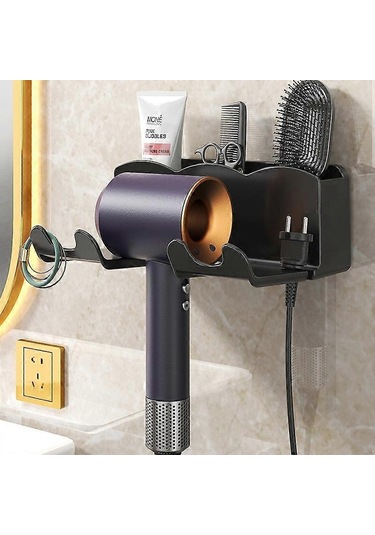 Ganzhoushop Saç Kurutma Makinesi Rafı, Duvara Monte Banyo Saç Kurutma Makinesi Rafı Düzenleyici Matkapsız Kurutma Makinesi Askısı Banyo Dekorusiyah Çok Renkli