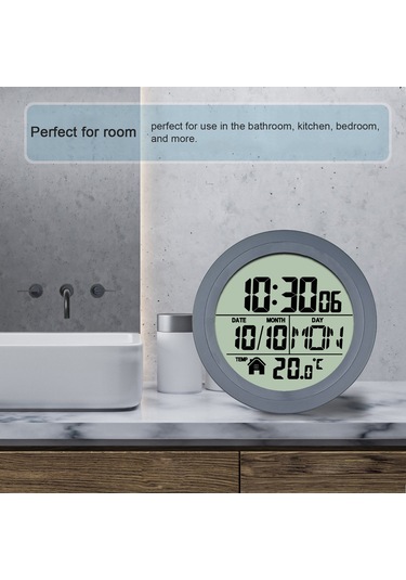 Honmex Küçük Mutfak/banyo Sopa Saat - Su Geçirmez, Zaman/tarih/sıcaklık Gösterir, Plastik Kasa, Pil Dahil Değil Koyu Gri