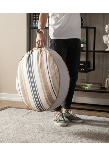 Şeritli Puf Minderi, Büyük Boy, Yer Minderi, Balkon Ve Teras İçin