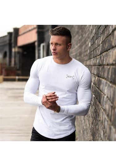 Beyaz Muscleguys Erkek Koşu Antrenman Pamuklu Üstler Elastik Rahat Spor Fitness Tişörtü