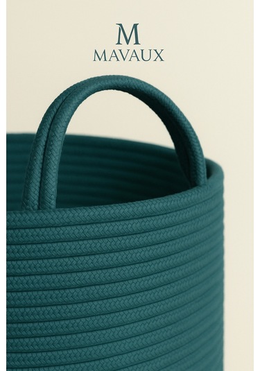 Doğal El Dokuma Hasır Jüt Sepet 20x26 Cm Dekoratif, Çok Amaçlı, Şık Ve Dayanıklı Saklama Sepeti Petrol Mavi