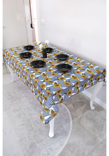 Sufre Sıvı Geçirmez Masa Örtüsü Sofra Bezi Sofra Örtüsü Piknik Örtüsü Ayçiçeği Mavi