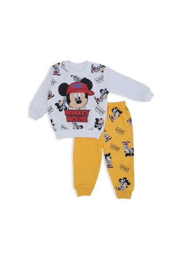 Erkek Bebek Mickey Mouse Baskılı Şapkalı Alt Üst 2'li Takım 001