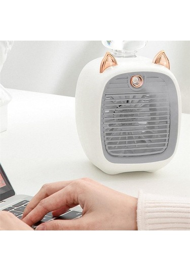 Sulu Klima Fanı, Mini Fan, Usb Fan, Masaüstü Turbo Sprey Nemlendirme Soğutucu Gri Ve Beyaz Heı3vt Var Ayaklı 5 Adetten Az
