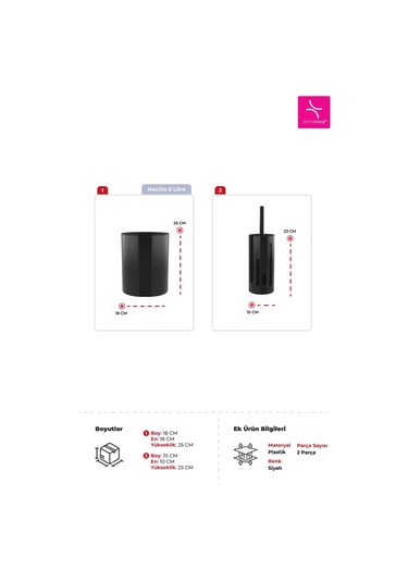 Prima Nova Flores 2'li Banyo Seti - Siyah Siyah