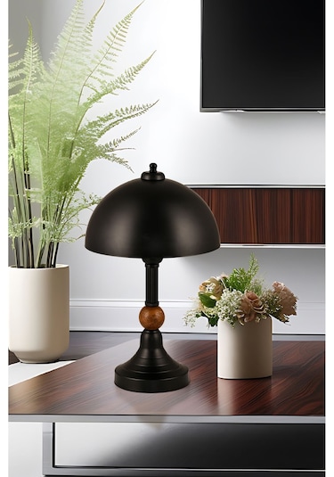 Piedra Ahşaplı Abajur Siyah