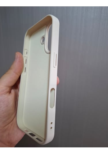 İphone 17 Uyumlu Logolu İçi Kadife Silikon Lansman Kılıf Bej