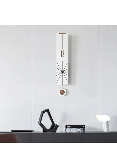 Cajuart Modern Uzun Ahşap Beyaz Çarpraz Çizgili Sarkaçlı Duvar Saati