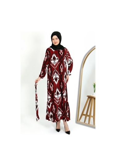 Desenli Bürümcük Elbise Bordo