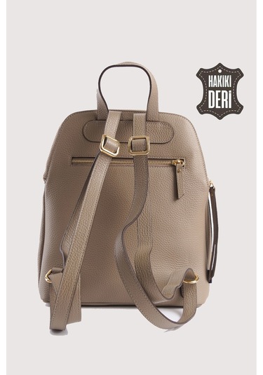 Hakiki Deri Kadın Sırt Çantası Vizon Smr9209 Vizon