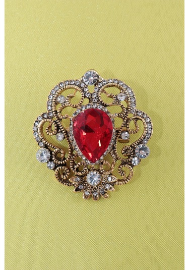 Yakut Taşlı Broş. Kadın Yaka İğnesi Broş. Taşlı Broş. Kadın Broş. Gold Broş. Yakut Broş. Kırmızı - Altın