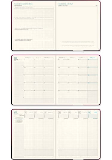 2026 Dikey Haftalık Ajanda 12 Aylık Sert Kapak 18x20 Cm - Bordo Bordo
