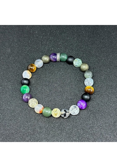 Aslan Burcu Bilekliği 8mm Doğaltaş Bileklik - 15 Cm Çok Renkli