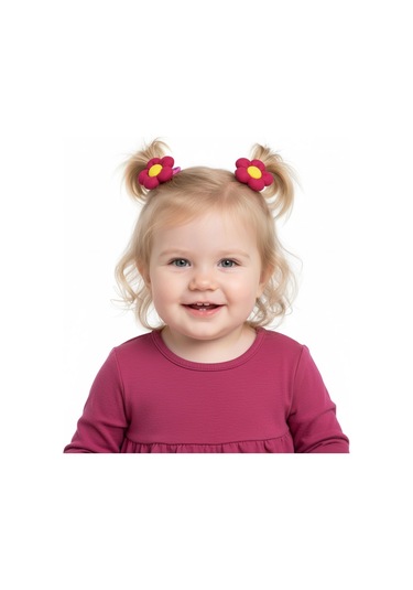 Çiçekli Kız Çocuk Lastikli Toka 2li Set St09517 Fuşya