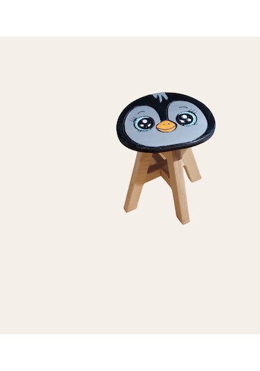 Pingu Ahşap El Yapımı Çocuk Taburesi