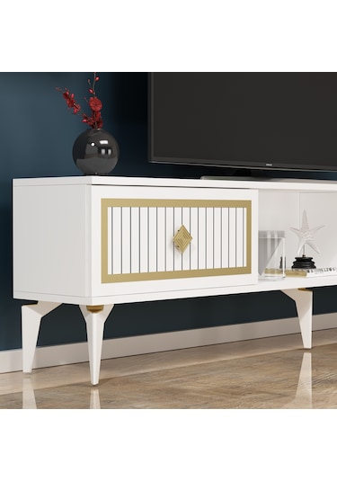 150 CM NİL TV SEHPASI (ALT MODÜL) BEYAZ-ALTIN