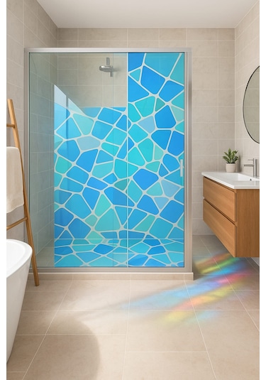 Vitray Desen Yapışkanlı Şeffaf Folyo 67cmx 2 Metre Açık Mavi
