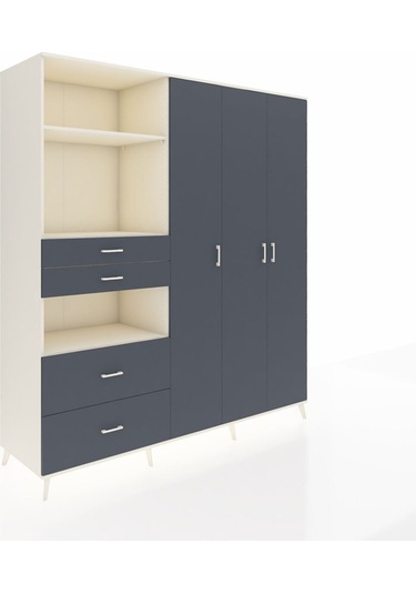 Kronos Dolap 12 Raflı 4 Çekmeceli Tek Askılı 220x59x243 Aytaşı-antrasit/antrasit Antrasıt/antrasıt