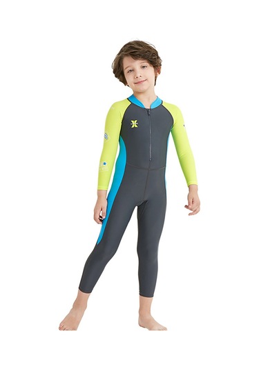 Geeksen Çocuklar İçin Uzun Kollü Güneşten Koruyucu Hızlı Kuruyan Tek Parça Yüzücü Kostüm - Koyu Gri Xxl Koyu Gri