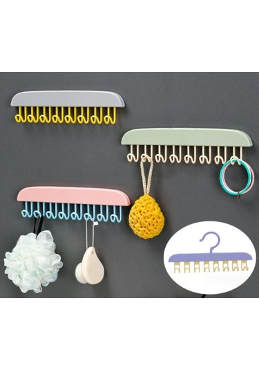 8 Kancalı Çok Amaçlı Yapışkanlı Askı Çok Pratik Renkli