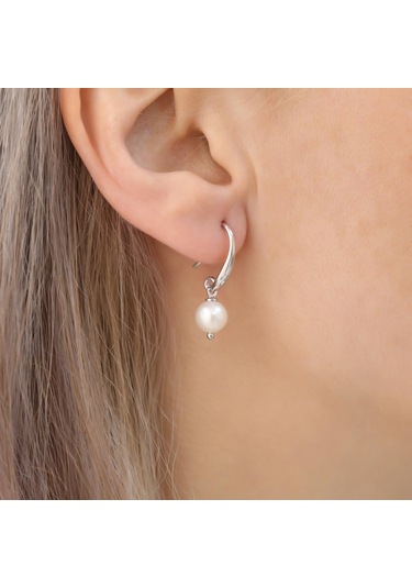 925 Ayar Gümüş Beyaz Tatlısu İncisi Küpe-7mm